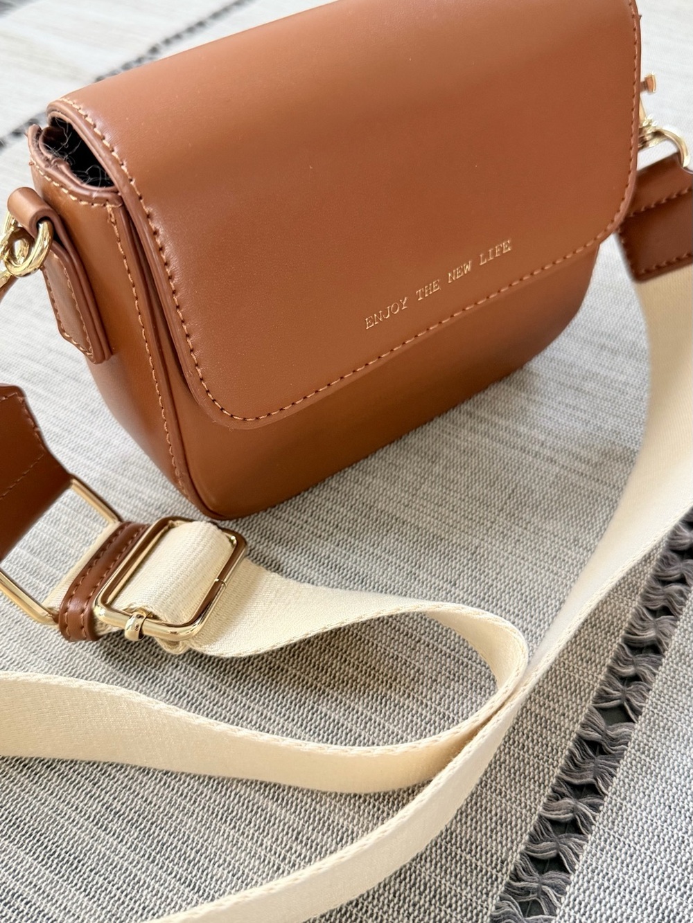 Zara Tan Crossbody Bag with Cream Strap